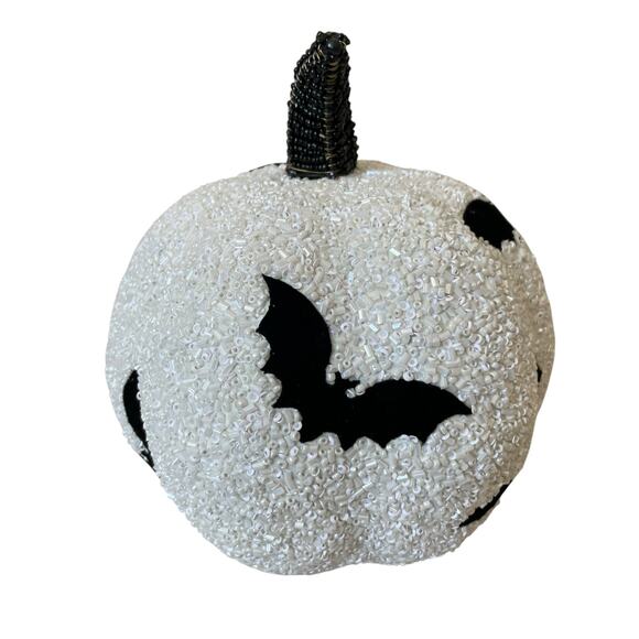 Black Flying Bats White Beaded Pumpkin 7